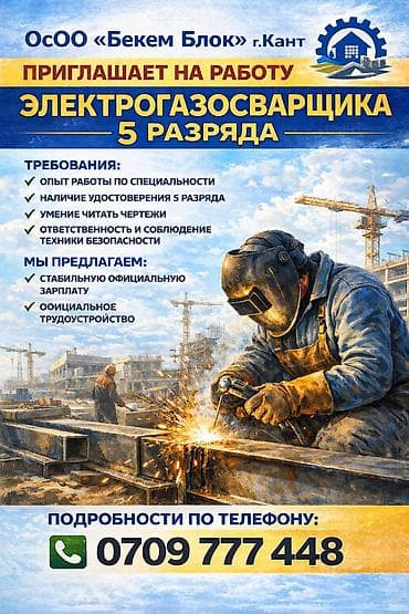 Талап кылынат Өндүрүшкө кара жумушчу, Төлөм: Ай сайын, 1-2-жылдык тажрыйба