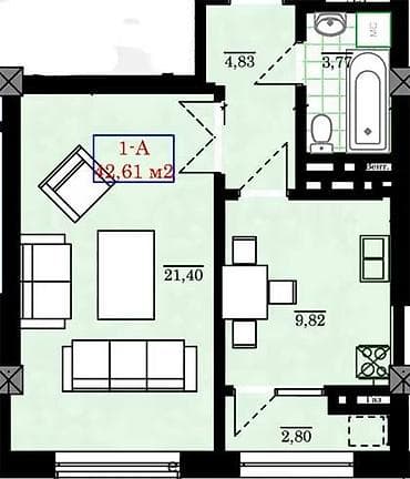 1 комната, 42 м², Асанбай мкр Элитка, 10 этаж, ПСО (под самоотделку) — 2