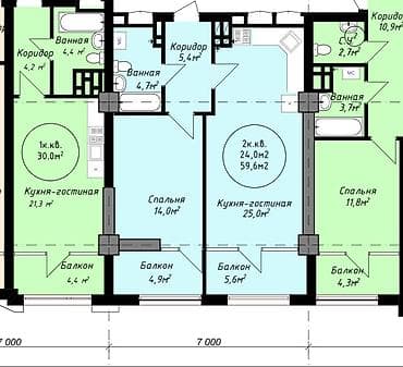 2 комнаты, 60 м², Элитка, 12 этаж, ПСО (под самоотделку)
