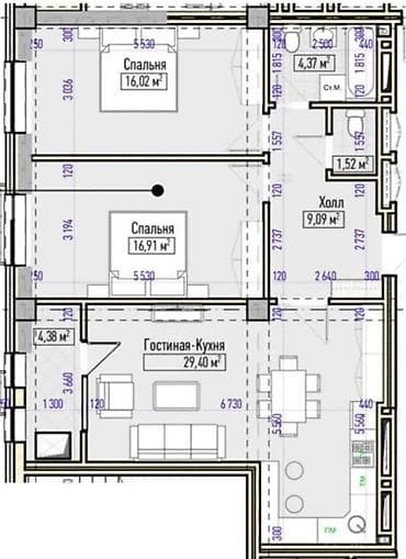 122: 3 комнаты, 82 м², 12 этаж, Свежий ремонт — 2