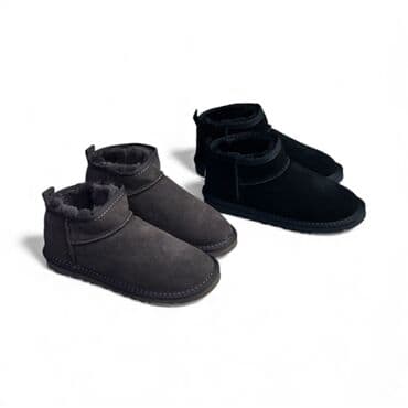 купить рабочие сапоги с утеплителем: UGG мини-ботинки из замши, цвет — темно‑коричневый/графит. - Низкая — 2