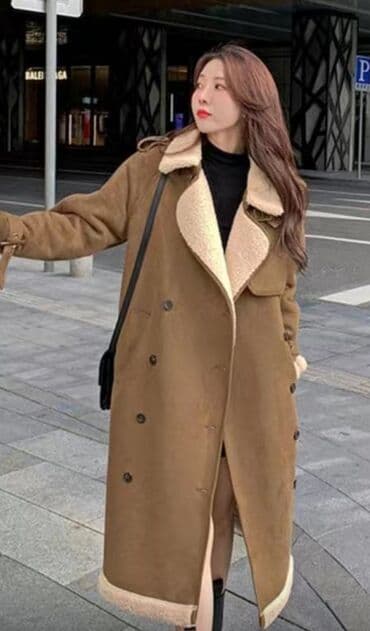 пальто корея: Дубленка, Корея, Длинная модель, S, M — 5