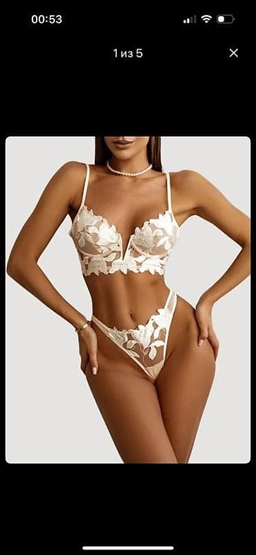 Жеке буюмдар: Комплект, Бюстгальтер, Стринги, Гүлдүү тор менен — 1