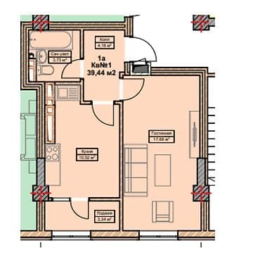 elegance stroy: 1 комната, 39 м², Элитка, 4 этаж, Готовая ПСО (под самоотделку) — 2