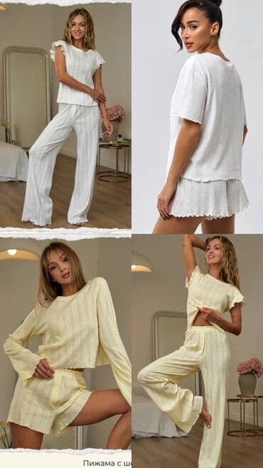 оборудование для нижнего белья: Женская домашняя пижама из мягкого трикотажа с фактурным ажурным — 1