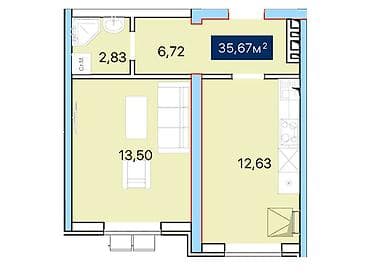 1 комната, 36 м², Элитка, 3 этаж, Готовая ПСО (под самоотделку)
