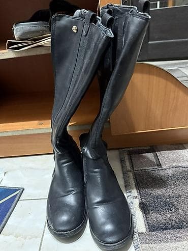 Сапоги: Женские высокие демисезонные сапоги, черные. - Материал: гладкая — 1