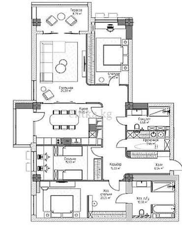 Продажа квартир: 4 комнаты, 155 м², Элитка, 7 этаж, Готовая ПСО (под самоотделку) — 7