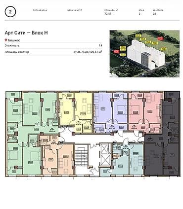 2 комнаты, 72 м², 2 этаж, ПСО (под самоотделку) — 2