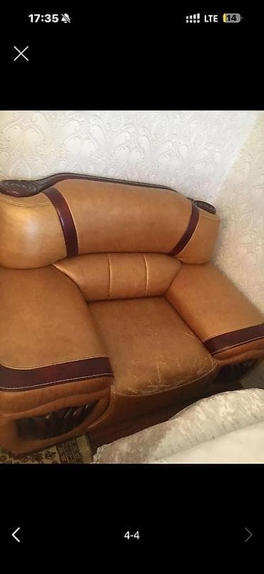мебель из полет: Комплект мягкой мебели, Б/у, Самовывоз, цвет - Коричневый — 4