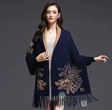 шьем пончо: Двусторонняя накидка-пончо с цветочным жаккардовым узором и кистями — 2