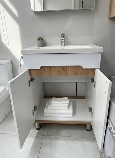 офисный шкаф для документов: Ванна үчүн тумба, Раковина менен, ЛДСП, түсү - Ак — 1