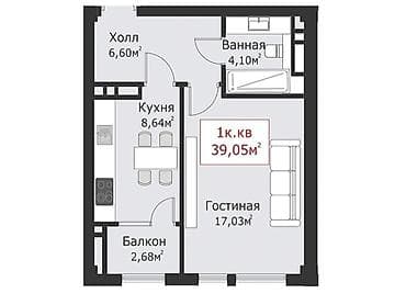 evergreen: 1 комната, 40 м², Элитка, Готовая ПСО (под самоотделку) — 3