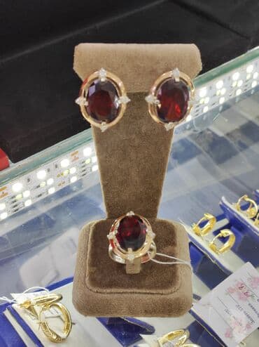 свадебные наборы ручной: Комплект+ Билерик с камнями Гранат Серебро + золото 925 пробы Цена — 4