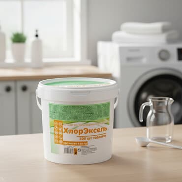 Дезинфицирующие средство хлорэксель таблетки белого цвета с
