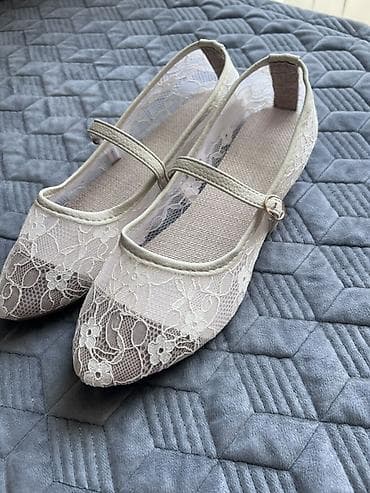 волейболный обувь: Бежевые кружевные балетки очень нежные 🌺 - Цвет: молочный/айвори - — 3