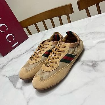 кроссовки для тренировки: Кроссовки Gucci бежевые - Материалы: сочетание замши и фирменного — 2