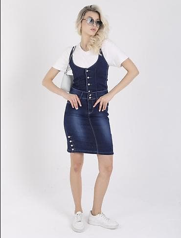 Повседневное платье, Лето, Длинная модель, Джинс, Сарафан