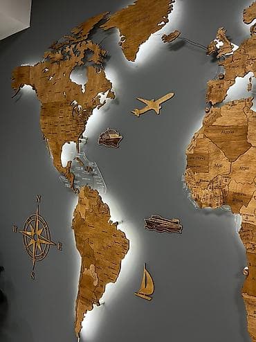 Майрамдык товарлар: Карта Мира из дерева, все страны присутствуют для саморазвития, декор — 3