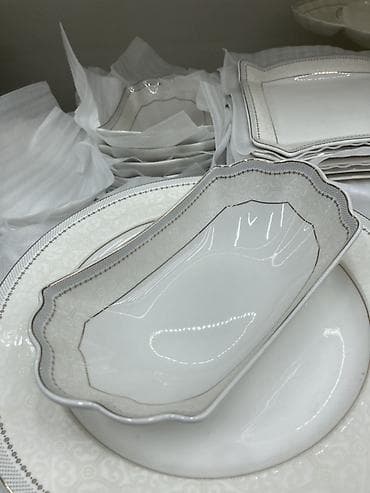 посуды наборы: 12 персон 82 предмет оригинал фарфор, под посудамойку. Столовый сервиз — 6