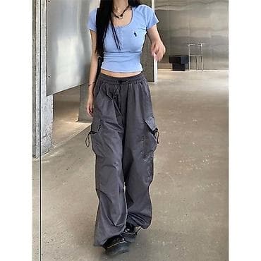 клеточные штаны: Женские брюки-карго, цвет хаки. - Свободный крой со слегка зауженной — 6