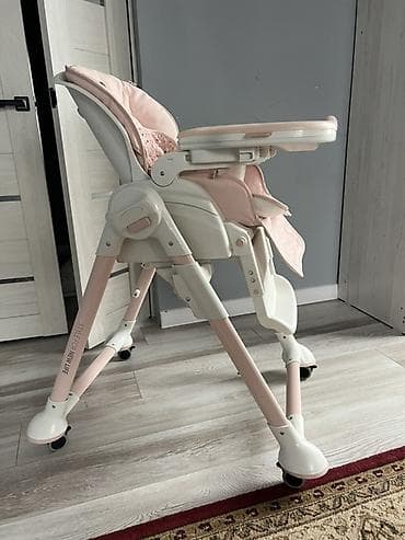 Детский стульчик для кормления, розово‑белый. - Регулировка по