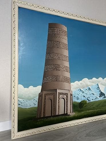 Картина маслом на холсте в раме. Сюжет: архитектурная башня на фоне