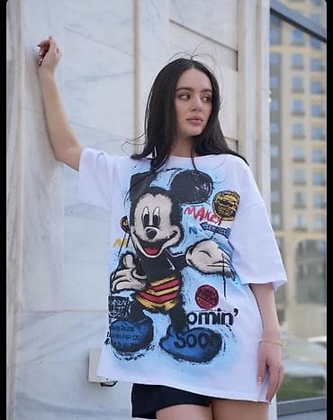 футболка с микки маусом: Футболка, Оверсайз, Корея, Хлопок, Новый, L, XL, 2XL — 6