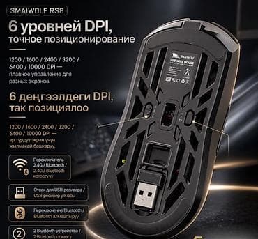 e96a hoco: 🖱️ Игровая Беспроводная Мышь Smailwolf RS8 — 10000 DPI, Bluetooth 5.1 — 5