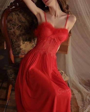 amber elixir: Женский комплект для дома/сна из шифона с перьевым декором - — 4