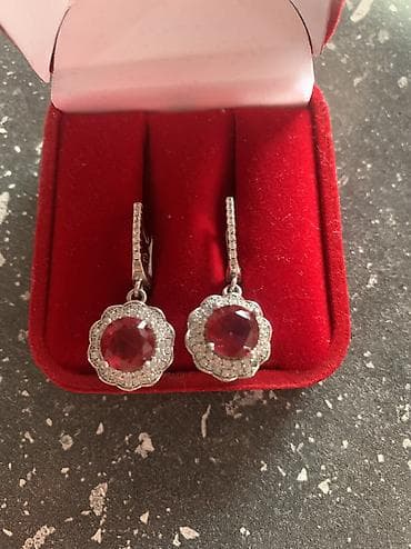 серебряный комплект с красными камнями: Серьги, Женские, Вставка: Рубин, Новый — 2
