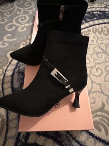 Туфли: Женские ботильоны на каблуке - Цвет: черный - Материал верха — 1