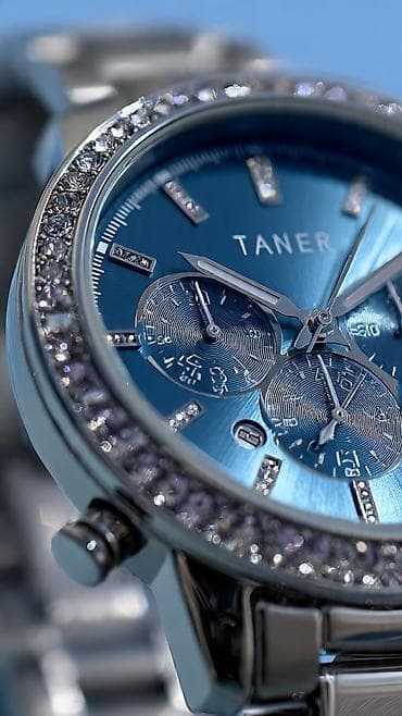 ПРОДАМ 2 НАРУЧНЫЕ ЧАСЫ - 1. TANER - синий циферблат со стразами — 2