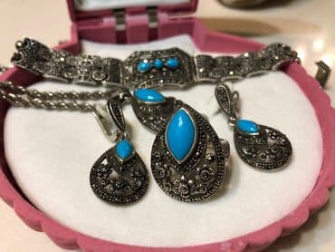 набор пандора: Роскошный комплект капельное серебро. Марказиты и бирюза - шикарное — 1