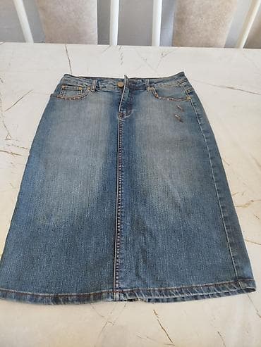 Личные вещи: Юбка, Модель юбки: Прямая, Миди, Джинс, По талии — 2