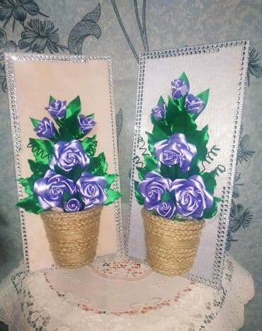 часы фирменные: Подарочные настольные картины из атласных лент. Ручная работа. Цена — 3