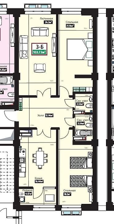 Новостройки от застройщика: Строится, Элитка, 3 комнаты, 103 м² — 1