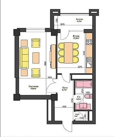 central: 1 комната, 48 м², 14 этаж, Готовая ПСО (под самоотделку) — 3
