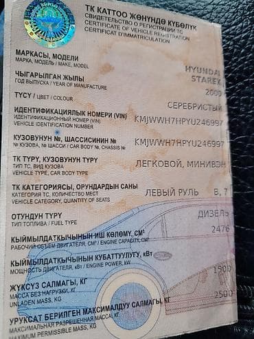 муси биси: Hyundai H-1: 2000 г., 2.5 л, Механика, Дизель, Минивэн — 8