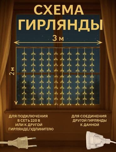 цветы для невесты: Штора-гирлянда «Хвойная лапа» - Размер: 2 × 3 м - Цвет свечения — 4