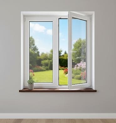 Белое двухстворчатое окно из ПВХ профиля с одной открывающейся at lalafo.kg Белое двухстворчатое окно из ПВХ профиля с одной открывающейся