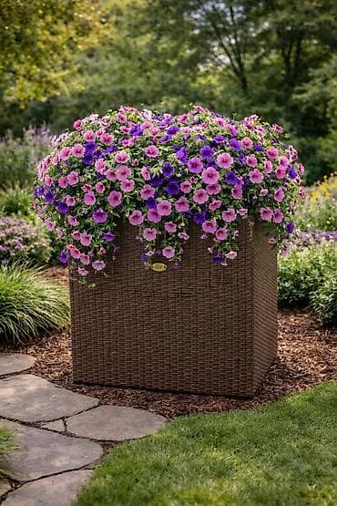 душ поддон: Напольная клумба на каркасе из бруса сосны, оплетенная ротангом. Объем — 2