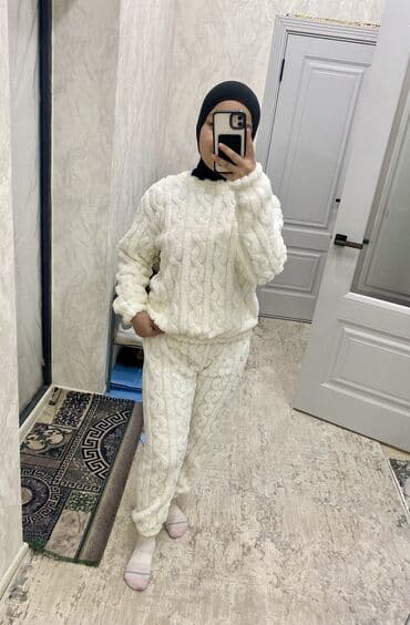 Тёплая женская пижама-комплект - Цвет: молочный/айвори - Состав