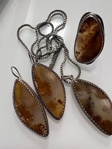 amber elixir: Комплект украшений из натурального дендритового мохового агата в — 1