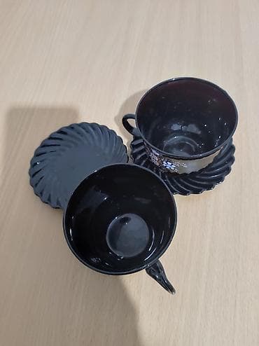 Сейфтер: Набор из 2 чайных чашек с блюдцами, черное стекло. - Цвет: глубокий — 2