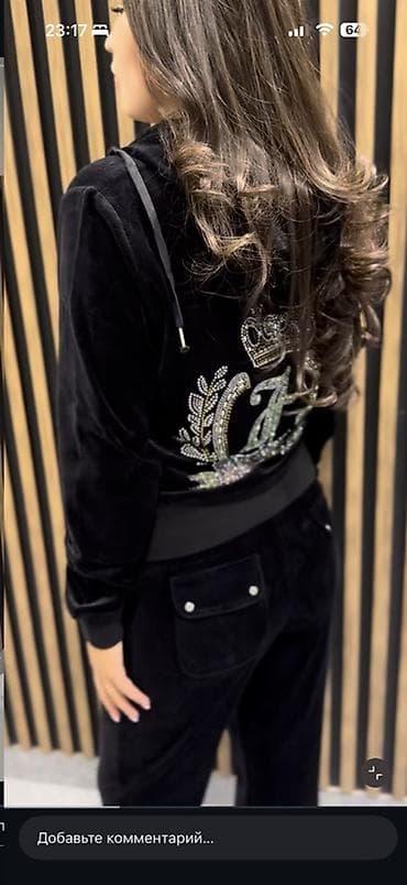 nike tech: Велюровый спортивный костюм женский, черный. - Комплект: худи на — 3