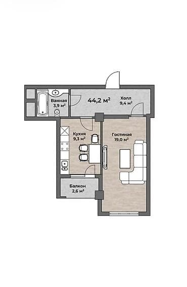 псо: 1 комната, 44 м², Элитка, 11 этаж, Готовая ПСО (под самоотделку) — 2