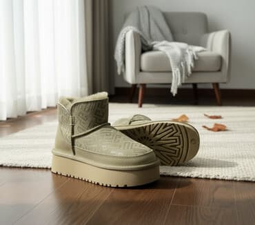 обувь для охоты: Уютные зимние полусапоги-угги на платформе - Цвет: оливково-бежевый с — 1