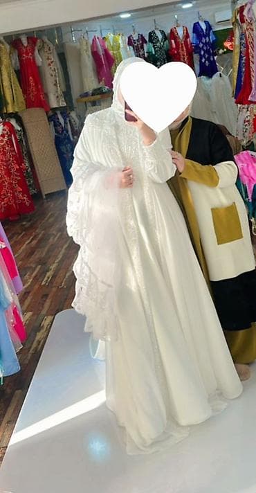 платье женское вечернее: Свадебное платье, One size, Мусульманское, Атлас, Прямое, Пайетки, Новый — 2