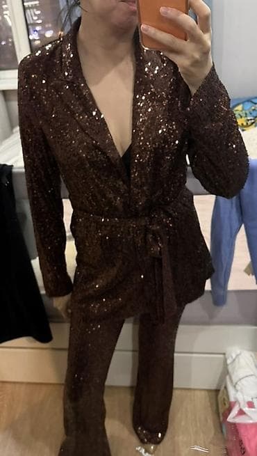 фирма mango: Костюм MANGO (MNG) с пайетками, шоколадно-коричневый. Размер М — 2